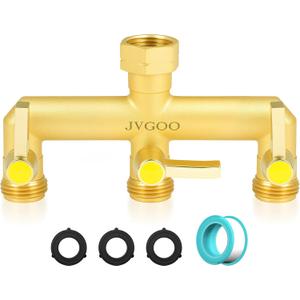 Garden Hose Splitter, Brass 3 Way Hose Splitter, 3/4" Water Hose Splitter 3 Way Heavy Duty with Metal Shutoff Valve and Extension Handle, Outdoor Faucet Splitter Water Spigot Splitter Manifold