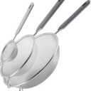 Cook With Color Set of 3 Fine Mesh Strainer, Colander, Sieve, Kitchen Sifter, Skimmer, Stainless Steel Strainer, Small Strainer, Medium and Large Mesh Strainer with Plastic Handles (Grey) (Gray)