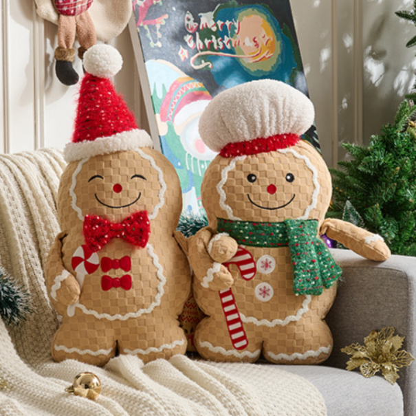 2 pcs Lanpn Christmas Gingerbread Man Pillows, Christmas Decoration Winter Soft Fleece Cute Ginger Bread Throw Cushion for Sofa Bedroom Xmas Decor (20.5x13.5 inch, Boys)