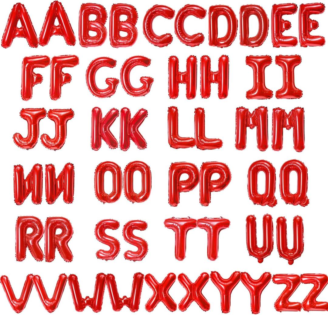 52 Pcs 2 Sets of 16 Inch A-Z Letter Balloons Set  Complete Alphabet Mylar Foil Balloons (Each Letter Includes 2 Balloons) for Birthday, Graduations, New Year, and Party Decorations (Red)