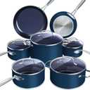 Nuwave Healthy Duralon Blue Ceramic Nonstick 12pc Cookware Set,Diamond Infused Scratch-Resistant,PFAS Free,Dishwasher & Oven Safe,Induction Ready & Evenly Heats, Tempered Glass Lids, Stay-Cool Handles