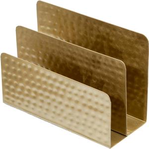 MyGift Modern Vintage Brass Tone Metal Tabletop Mail Holder Letter Sorter with Hammered Design, Office Desktop Storage File Folder Document Organizer Stand with Pebbled Texture - Handcrafted in India, Small