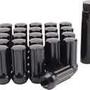 Set of 24, 14mmx1.5 7 Spline Wheel Lug Nuts for 6 Lug Aftermaket, Conical Bulge Seat, Closed End W/ 1 Socket Key, Black