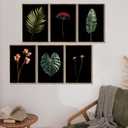 Dark Moody Floral Botanical Canvas Wall Art Tropical Plants Leaves Flower Painting Picture Wall Decor Minimalist Plants Poster Print Artwork for Living Room Bedroom Bathroom Home Decoration,Unframed (16L"x12W")