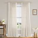 102 Inch Long Curtains Pinch Pleat Linen Curtains for Living Room 2 Panels Set Natural Cream Semi Sheer Light Filtering Boho Neutral 102 Inch Pleated Curtain with Hooks Floor Ceiling Bedroom Window