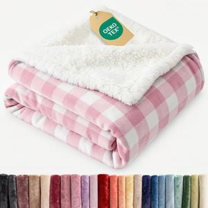 Sherpa Fleece Blanket Throw Size - Reversible Sherpa Fleece Throw Blanket - Super Soft Double Sided for Bed, Sofa, Couch - Thick, Warm, Plush - Luxurious Bedding for Winter - Pink Checkered, 50" x 60" (15 - Pink Plaid)