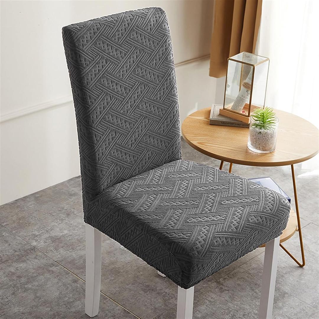6 Pack Dining Room Chair Covers, Stretch Jacquard Parson Chair Slipcover Washable Chair Protector for Home, Hotel, Banquet Dark Gray 6 pcs-L