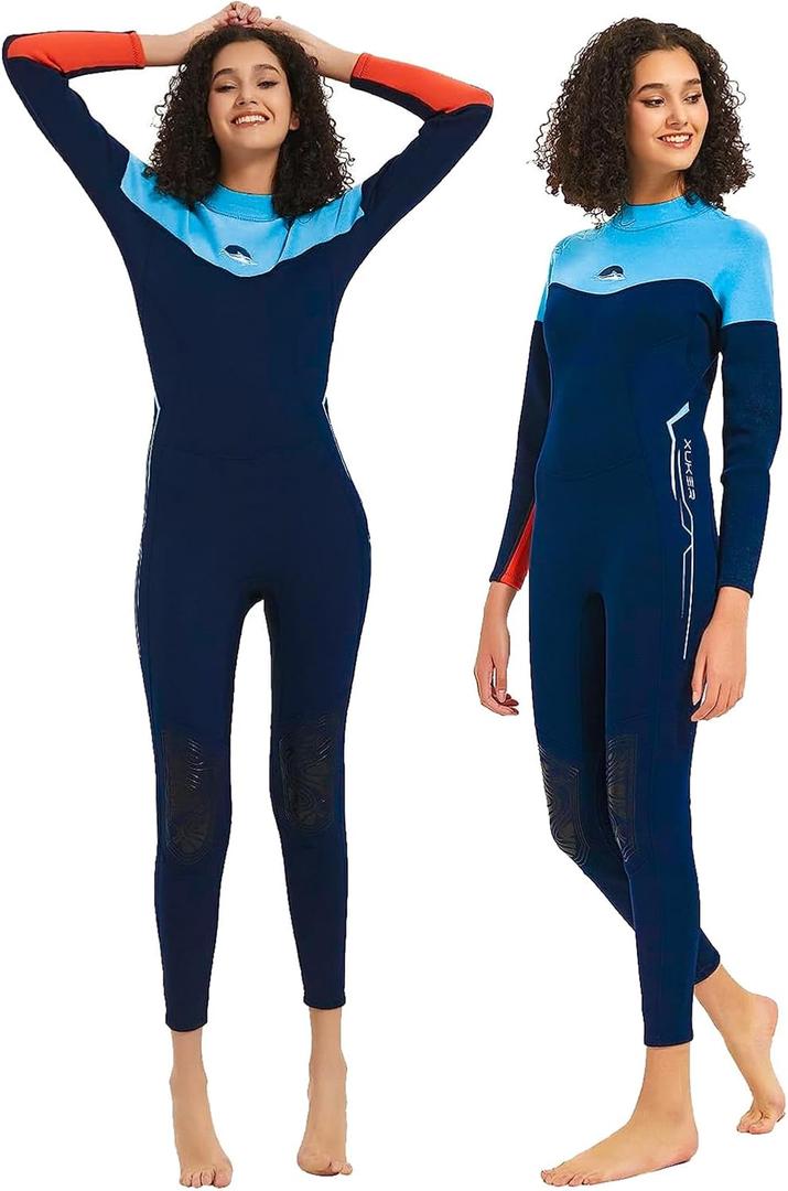 XUKER Women Men Wetsuit 2mm 3mm, Neoprene Wet Suits Front/Back Zip in Cold Water Full Body Dive Suit for Water Sports (Small)