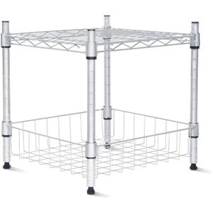 Whitmor 2 Tier Metal Storage Shelves, Heavy Duty Shelf with Basket, 350 lbs Capacity per Shelf, 700 lbs Total, Home Organizer for Kitchen, Garage, Bathroom, 15" L x 14" W x 15" H, Chrome