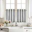 DriftAway Kitchen Tier Curtains - Striped Linen Short Pinstripe Cafe Curtains 24 Inch Length for Living Room Bathroom Chris Farmhouse Rustic Rod Pocket 2 Panels Black
