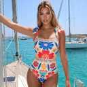 One Piece Swimsuit Women Tie Knot Tummy Control Bathing Suit | Modest Slimming Swimwear, Boho Shapewear Beachwear, Summer Beach Vacation Essentials, Cruise, Pool, Breathable, Khaki, Large