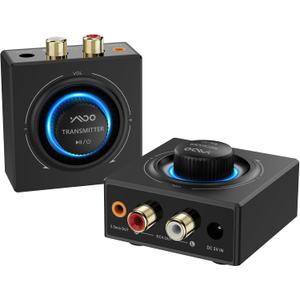 YMOO 2.4GHz Wireless Audio Transmitter and Receiver (1 TX+1 RX) for TV, 25ms Low Latency, 200Ft Long Range, Wireless Audio Adapter Kit with AUX RCA in/Out for Stereo/Soundbar/Speaker/Amplifier/PC