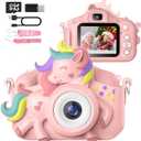 Kids Camera for 3-8 Years Old Toddlers Childrens Boys Girls Selfie Camera 20 MP HD 1080P IPS Screen Dual Digital Toy Camera for Kids Christmas Birthday Gifts with 32Gb Card (Pink-Unicarn)
