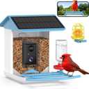 Bird Feeder with Camera, Free AI Forever for 11,000+ Species, 64G TF Card & 1080P HD, Solar-Powered Wireless Outdoor Design, App Alerts & Two-Way Audio for Garden (Sky Blue)