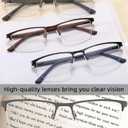 3 Pack Reading Glasses for Men Blue Light Blocking with Spring Hinge,Stylish Metal Half Frame Mens Computer Readers (+1.0 Strength)