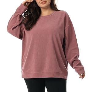 HOdo Women's Plus Size Sweatshirts Oversized Pullover Long Sleeve Tops Crew Neck Sweat Shirt Casual Loose Fitting Pink 3X