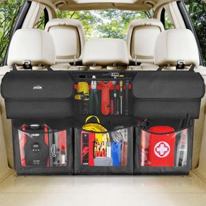 Oasser Back Seat Trunk Organizer Hanging Car Organizer Trunk Foldable Cargo Storage with 6 Large Pockets 3 Adjustable Straps 40x19inch (Black)