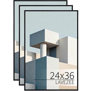 Lavezee 24x36 Poster Frame Black, Lightweight 24 x 36 Poster Frames for Wall Mounting, Display 24 by 36 Pictures, Posters & Art Prints Vertically or Horizontally, 3 Packs