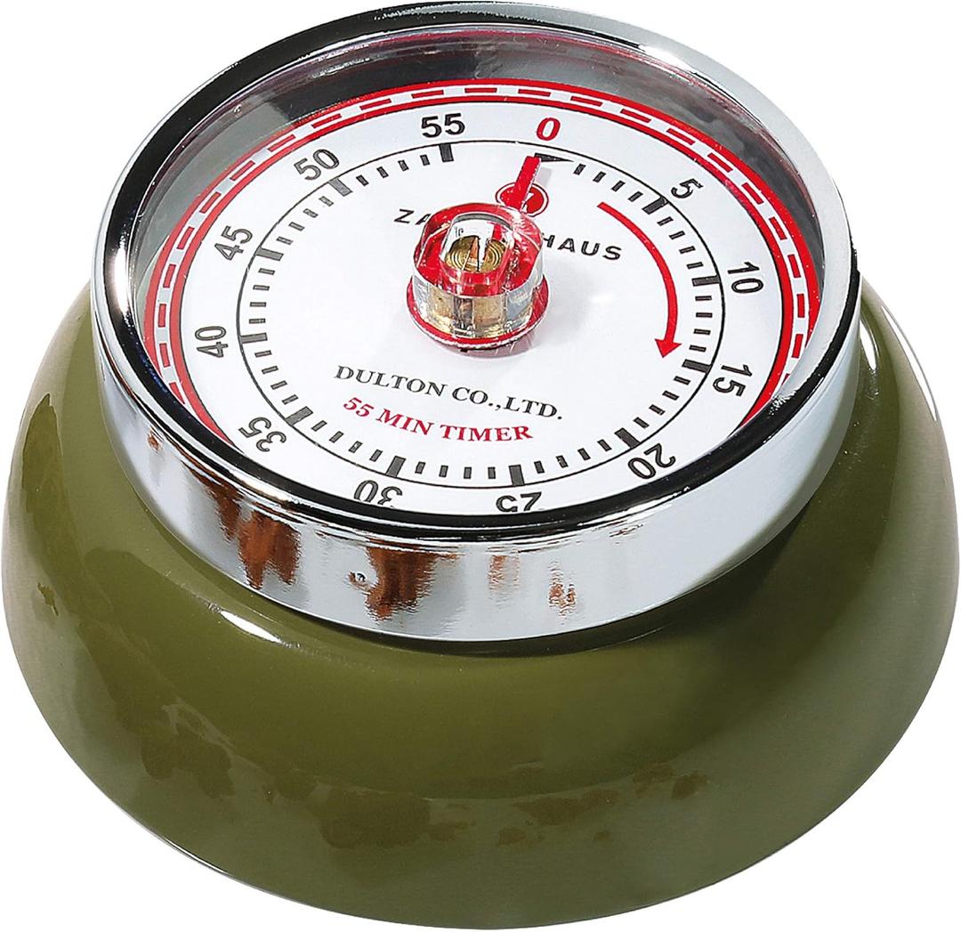 Zassenhaus Magnetic Retro 60 Minute Kitchen Timer, 2.75-Inch, Olive