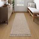 Collive Long Hallway Runner Rug 2.6' x 7', Washable Runners Indoor Entryway Rugs, Tan/Cream Braided Woven Kitchen Carpets Low Profile Front Door Floor Mat for Laundry Room Bedroom Doorway