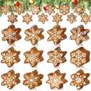 36 Pcs Christmas Gingerbread Ornaments for Tree Mini Snowflake Wooden Hanging Winter Xmas Ornaments with Ropes for Christmas Party Holiday Winter Crafts(Brown,Snowflake)