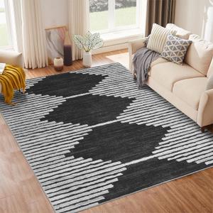 HelloTree Area Rug for Living Room Washable Geometric Moroccan Rug Stripe Farmhouse Bohemian Minimalistic Non Slip Non Shedding Ultra Thin Soft Rug for Bedroom Office DiningRoom Nursery-Black 5'x7'