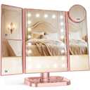 HUONUL Makeup Mirror, Vanity Mirror with Lights, 2X/3X/10X Magnification, Touch Control, Trifold, Dual Power Supply, Valentines Day Gifts for Her,Gifts for Women, Wife, Mom, Girls,Dorm Room Essentials (Rose Gold)