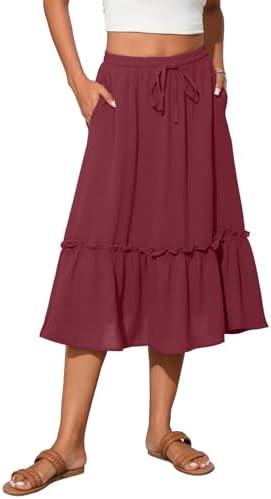 Witsmile High Waist Tiered Skirts for Women Flowy Skirts for Women Below Knee with Pockets 2025 Fashion Trendy, XL