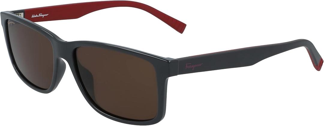 Salvatore Ferragamo Sunglasses Square Full Rim, Dark Green/Beige Frame and Green Grey Lens SF938S338