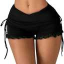 WDIRARA Women's Side Drawstring Ruched Lace Shorts Low Rise Stretchy Mini Shorts, M