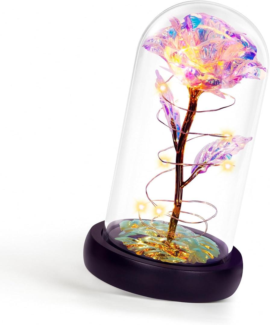 Childom Mothers Day Flowers Gifts for Mom Grandma,Birthday Gifts for Women,Valentines Gifts for Her,Mom,Women,Wife,Grandma,Light Up Rose in Glass Dome,Colorful Rainbow Mothers Day Flowers for Delivery