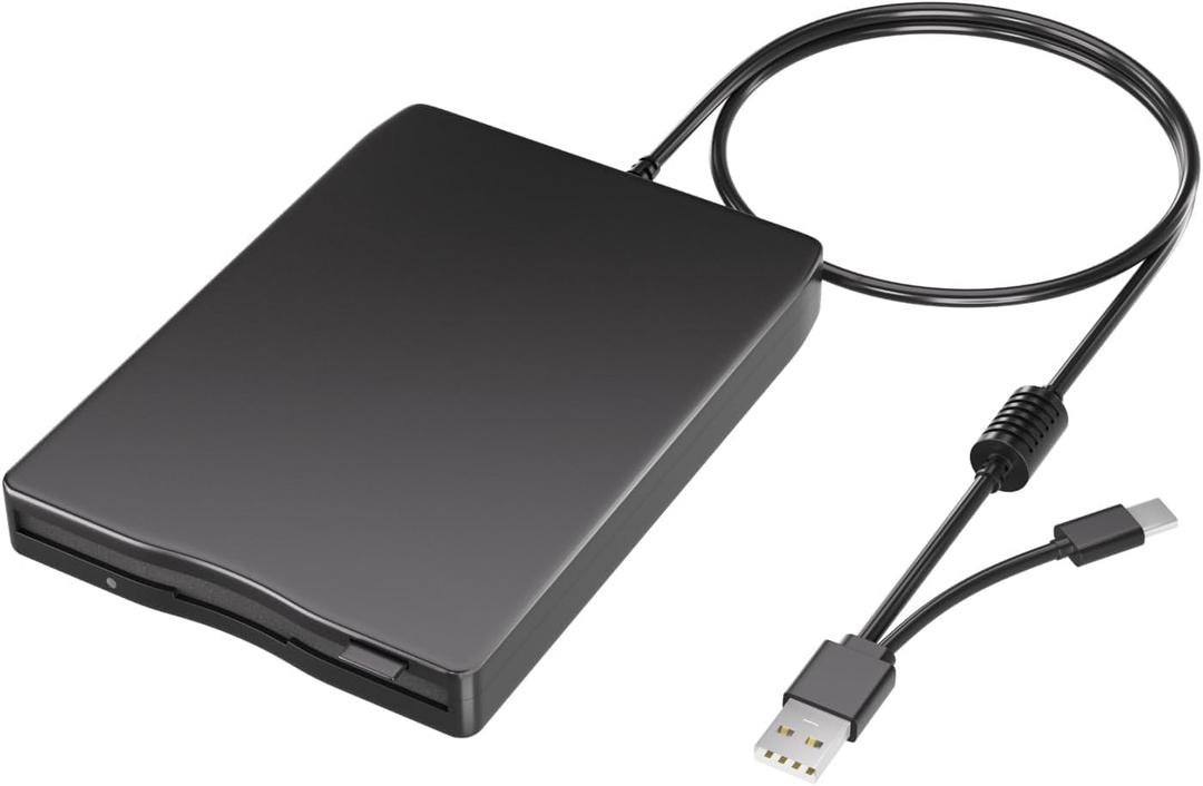 USB Floppy Drive, External 3.5" USB & Type-C Floppy Disc Reader, External Floppy Disk Drive Portable 1.44 MB Plug and Play FDD for PC Windows XP 7 8 10 11(Black)