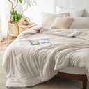 Bedsure Queen Comforter Set - Beige Soft Bedding for All Seasons, Cationic Dyed Bed Set, 3 Pieces, 1 Queen Size Comforter (90"x90") and 2 Pillow Shams (20"x26"+2")