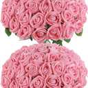LFF Pink Roses Artificial Flowers, 50Pcs Premium Velvet Fake Roses with Stems, Realistic Faux Roses for Wedding Bouquet, Centerpieces, Home & Party Decoration