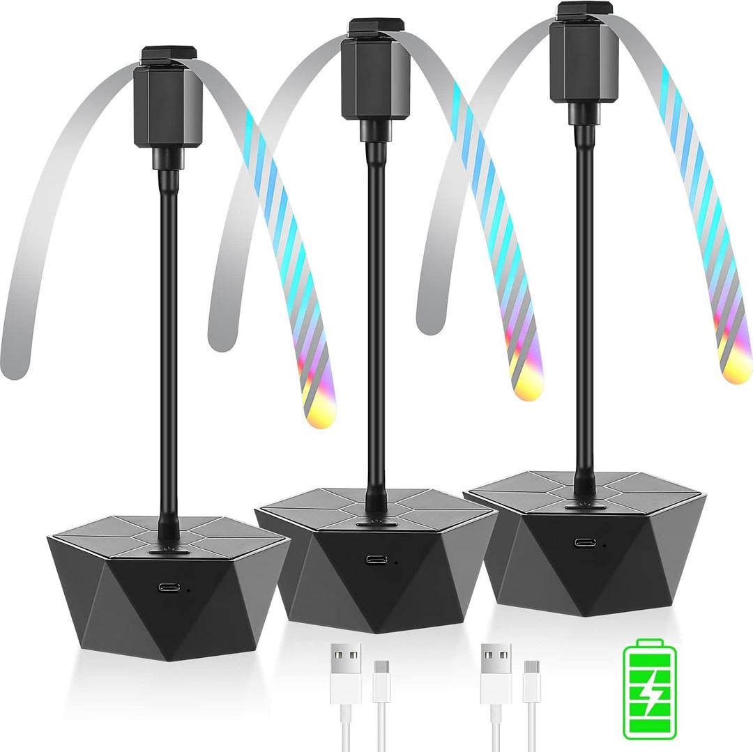 Fly Fans for Tables Rechargeable Fly Repellent Fans for Indoor Outdoor Keep Flies Away, Flies Spinner Table Top with Holographic Blades, Bug Traps for Picnic, Party, BBQ (Black, 4Packs)