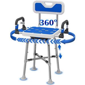 Swive Shower Chair with Arms and Back Heavy Duty 500 lbs for Seniors Elderly Disabled or Bariatric Adults Bench Seat for Inside Shower Stall and Bathroom Bath Tub Seats Adjustable Stool (360 Swive Shower Chair with Arms)