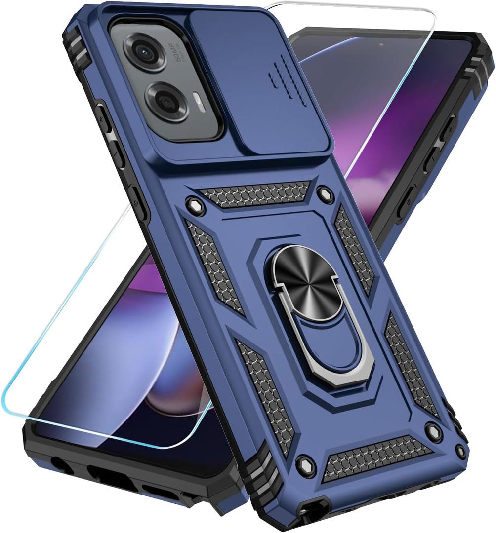 SunStory Phone Case for Motorola Moto G Stylus 5G 2024 Case with HD Screen Protector & Slide Camera Cover & Kickstand, [Military-Grade] Phone Case for Moto G Stylus 5G 2024, Blue