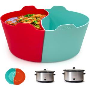 Silicone Crock pot Liners,Slow Cooker Liners, 6-7 Quart Oval Reusable Crock pot Divider Insert,BPA-Free, Dishwasher Safe (6-7 QT_Blue+Red)