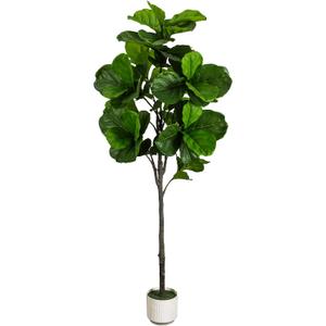 Artificial Fiddle Leaf Fig Tree - 6FT Tall Fake Tree with White Planter, Large Faux Ficus Lyrata Tree Floor Plants, Artificial Plant Indoor Home Decor Office Living Room Housewarming Gift
