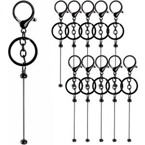 10Pcs Beadable Keychains Bars Beadable Keychains Making Kits for DIY Crafts Thank You Gifts (Black)