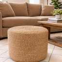 Jute Pouf Ottoman | Footrest Pouf | Hand Braided - Round Boho Pouffe - for Living Room, Bedroom, Nursery (20"x20"x10") Natural