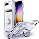 Shields Up Designed for iPhone SE Case 2022 (3rd Gen)/iPhone SE Case 2020/iPhone 8 Case/iPhone 7 Case with Card Holder [3 Cards] & Ring Stand, Slim Protective Cover for iPhone SE3/SE2/8/7 - Clear