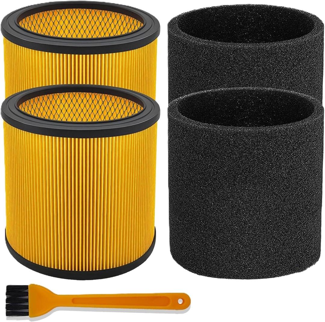 2 Pack Foam Replacement Filter Compatible with Vacmaster Shop Vac 5 to 20 Gallon, Vac Master VCFS Standard Disposal Cartridge Filters For Hart Wet/Dry Vacuums,with 2 foam sleeves