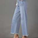Bbkkuck Women's High Waisted Wide Leg Cropped Jeans Light Blue (Blue, XXL)