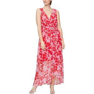 S.L. Fashions Women's Sleeveless Chiffon Wrap Dress with Cascade Ruffle, Perfect for Spring/Summer, Casual Or Wedding Guest Size S