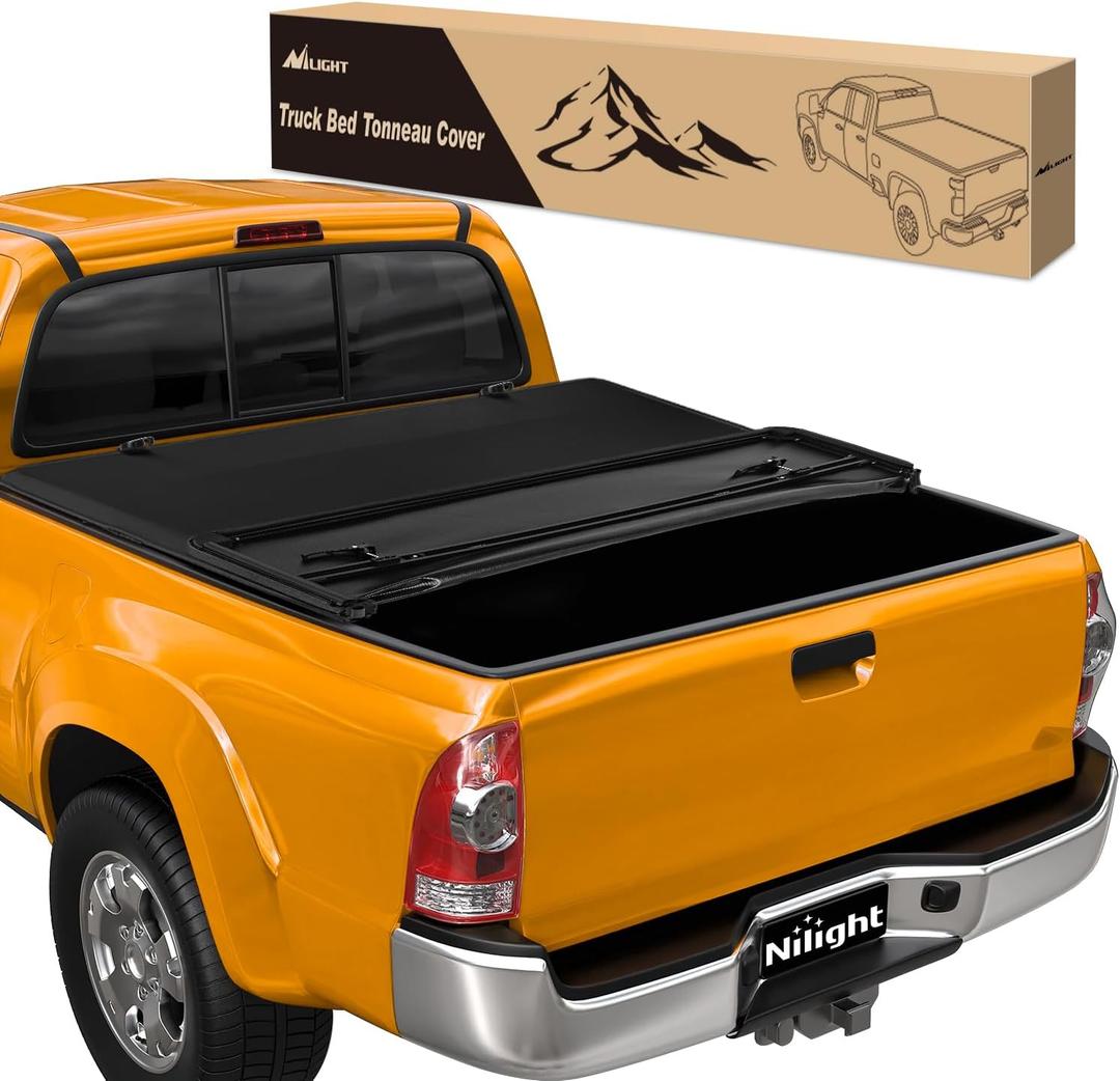 Nilight Truck Bed Tonneau Cover Soft Tri-fold Compatible with Toyota Tacoma 2005 2006 2007 2008 2009 2010 2011 2012 2013 2014 2015-5ft