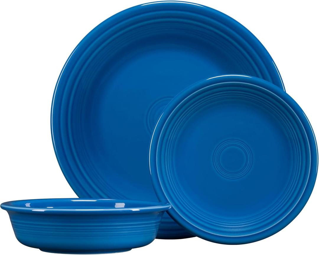 Fiesta Classic Rim 3-Piece Dinnerware Set  Durable Ceramic, Lead-Free, Dishwasher/Microwave/Oven Safe  Made in USA Dinnerware - Lapis