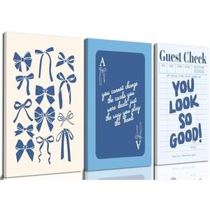 Blue Preppy Wall Art Framed Set of 3 Trendy Navy Bow Posters Retro Guest Check Canvas Prints Poker Painting Minimalist Positive Quote Picture Room Decor Aesthetic for Living Room Dorm Apartment, 16x24in Blue Preppy Wall Art Framed Set of 3 Trendy Navy Bow Posters Retro Guest Check Canvas Prints Poker Painting Minimalist Positive Quote Picture Room Decor Aesthetic for Living Room Dorm Apartment, 16x24in