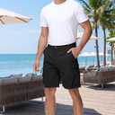 QPNGRP Men's 9" Inseam Stretch Waist Zipper Cargo Shorts with 6 Pockets (Black)