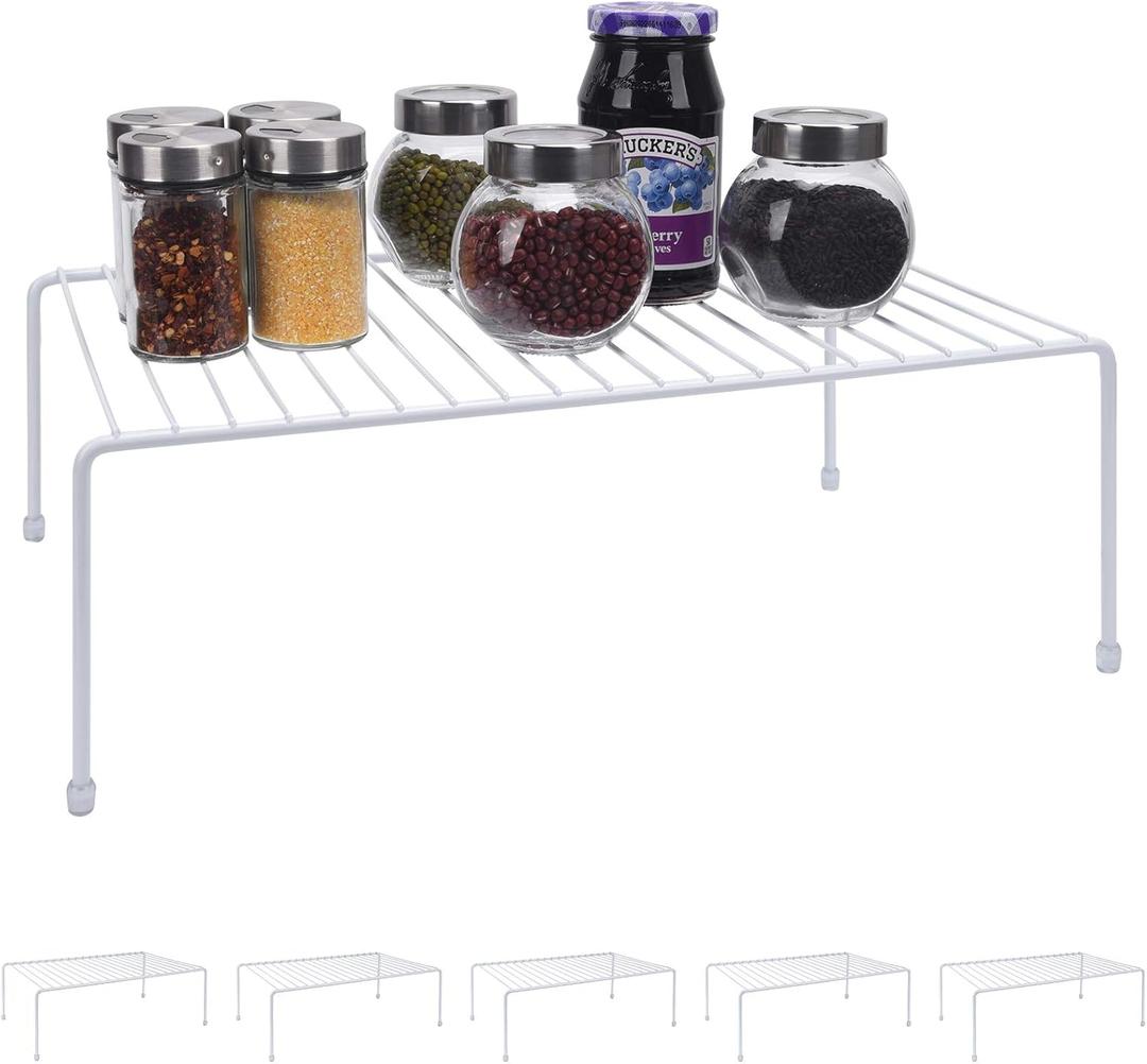 JBESUHI Large (16.1 x 10.2 Inch) Cabinet Storage Shelf Rack, ShelvesKitchen Counter and Cabinet Shelf, Storage Rack Organizer for Kitchen, Fridge, Cabinet, Bathroom Cupboard (White, 6)